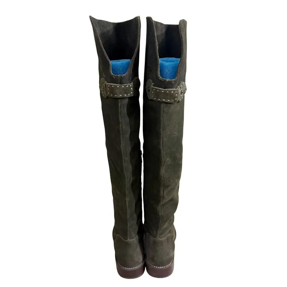 Frye Moss Green Suede Over the Knee Boots Women's Size 7 EUC Pull On/Side Zip